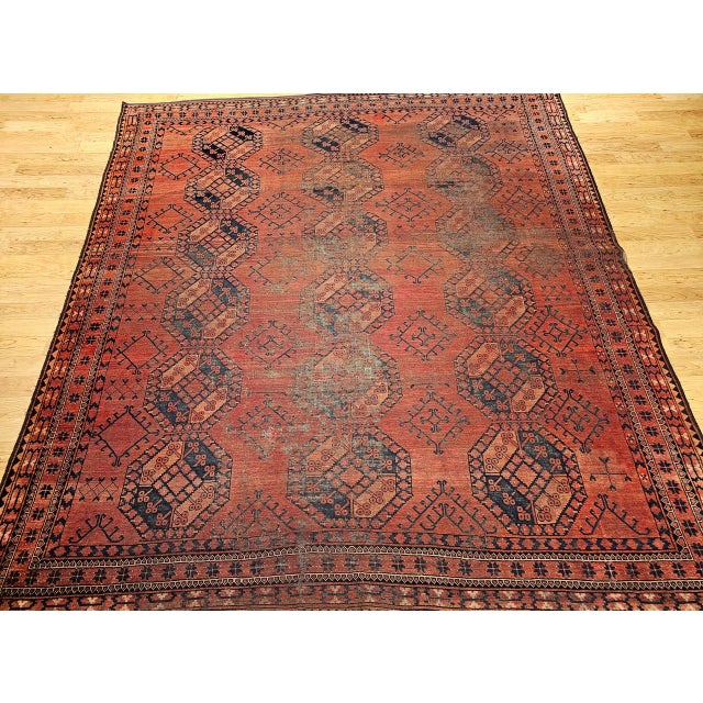 Vintage Turkmen Ersari in Allover Geometric Pattern in Red, Blue, Navy, Brown For Sale - Image 14 of 14