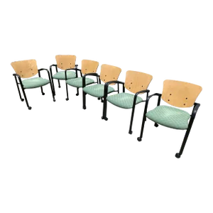 Haworth Bentwood Rolling Side Armchairs Set of 6