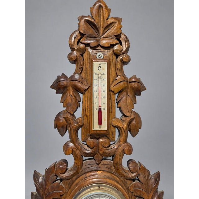 Rustic European Black Forest Style Carved Aneroid Barometer and Thermometer, C. 1890 For Sale - Image 3 of 9