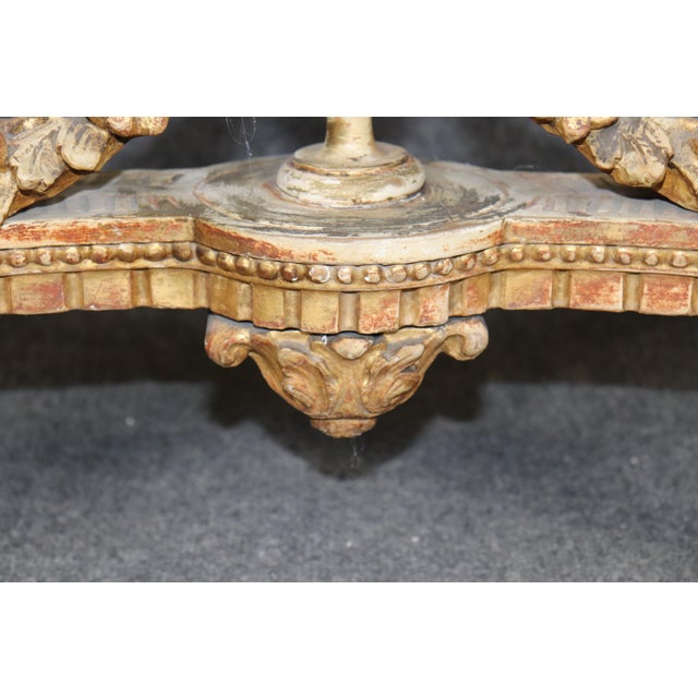 Gold 19th Century French Louis XVI Style Distressed Demilune Marble Top Console Table For Sale - Image 8 of 15