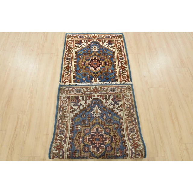 Blue Heriz Runner 2’8” X 7’11” Blue Wool Tribal Hand-Knotted Oriental Rug For Sale - Image 8 of 12