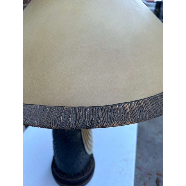 1970s Ceramic Bird Lamp Including Large Lampshade With Brass Details For Sale - Image 9 of 12