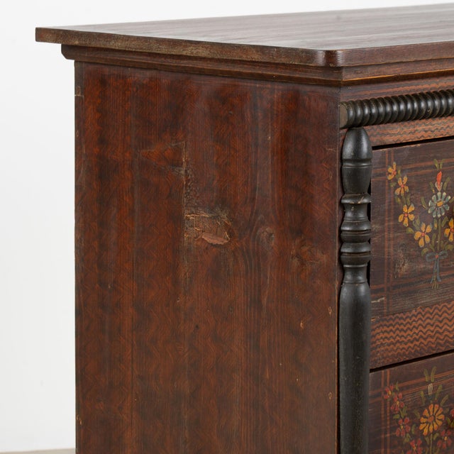 19th Century Hungarian Original Hand-Painted Pine Chest of Three Drawers For Sale - Image 9 of 16