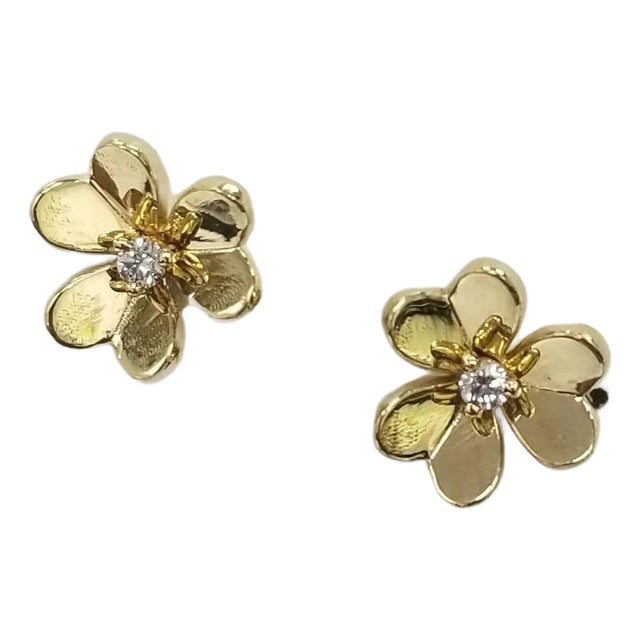 18k yellow Gold "3 Leaf Clover" Diamond earrings For Sale