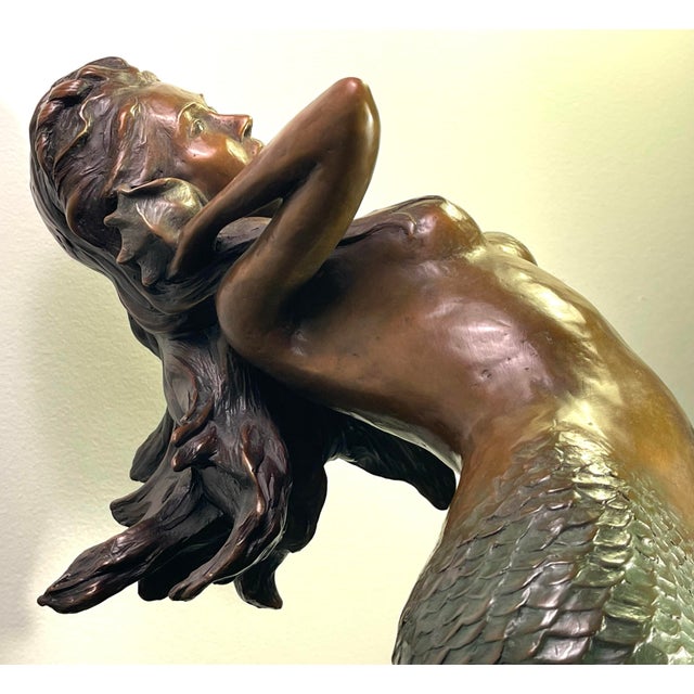 Large Bronze Mermaid Sculpture Nautical Art Statue For Sale - Image 6 of 12