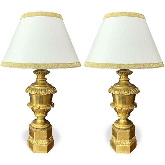 Gold Table Lamps in Lime Wood, Set of 2 For Sale - Image 8 of 8