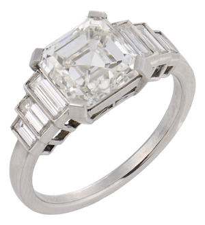 Early 20th Century Art Deco Style Gia 3.00 Carat Asscher Cut Diamond Platinum Engagement Ring, Size 6.75