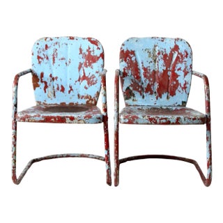 Mid-Century Metal Patio Chairs Pair For Sale