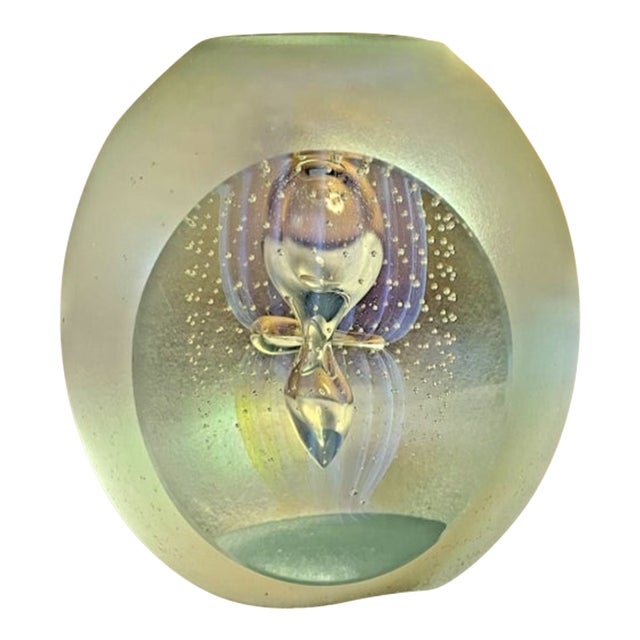 Robert Eicholt Signed 2002 Art Glass Paperweight Suspended Swirls and Bubbles For Sale