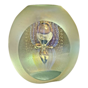 Robert Eicholt Signed 2002 Art Glass Paperweight Suspended Swirls and Bubbles