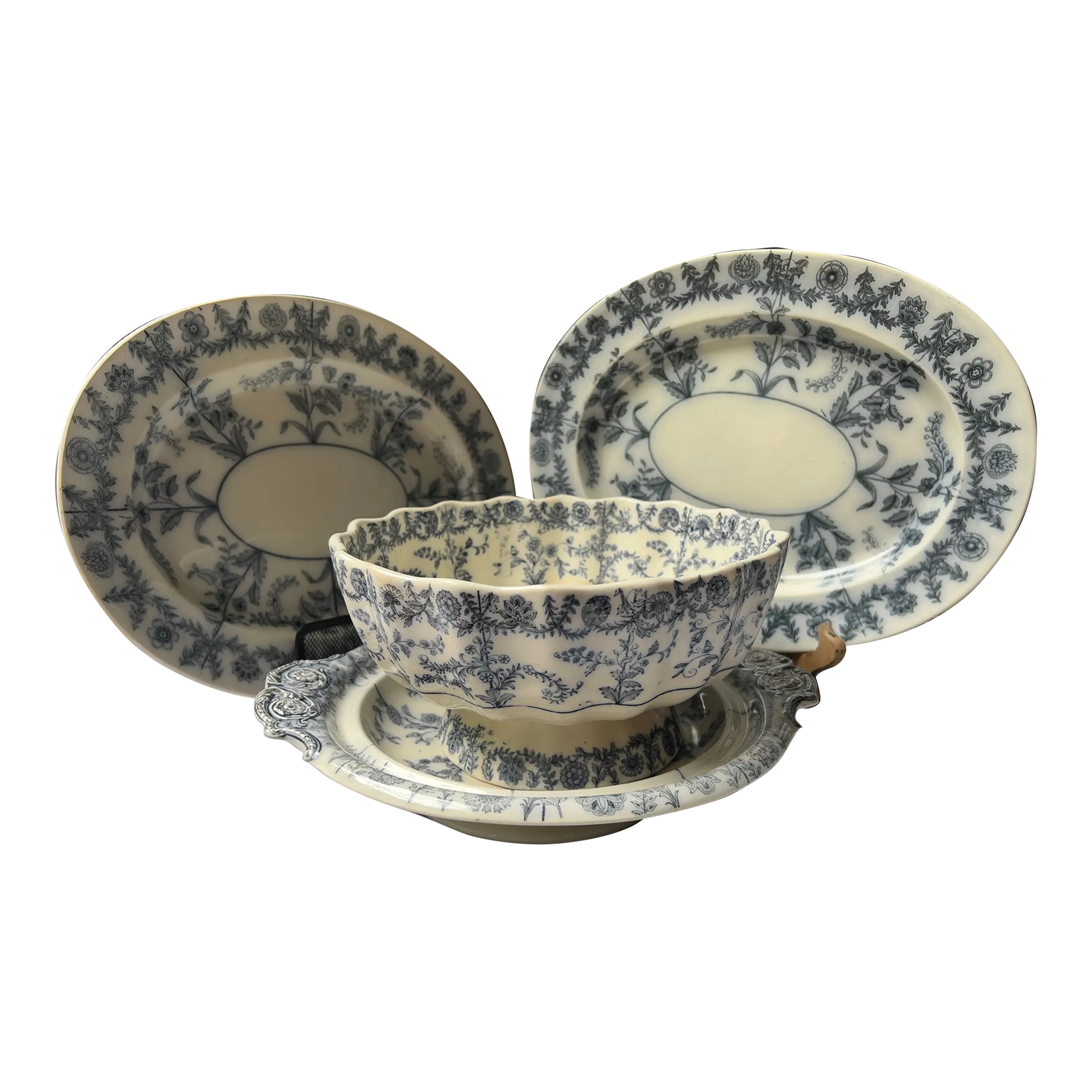 Spode Salloways Lichfieldアンティークロイヤル　イギリス 19th Century Antique Spode'Grey Delphi Blue and White Platters and