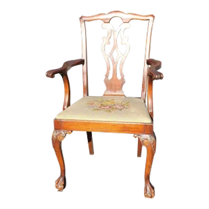 Late 19th Century Chippendale Mahogany Needlepoint Upholstered Armchair