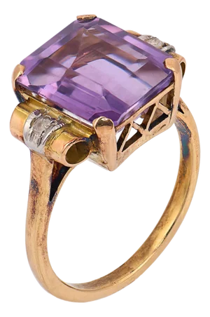 Mid 20th Century Retro 4.80 Carat Amethyst Diamond 18k Yellow Gold Cocktail Ring, Size 7