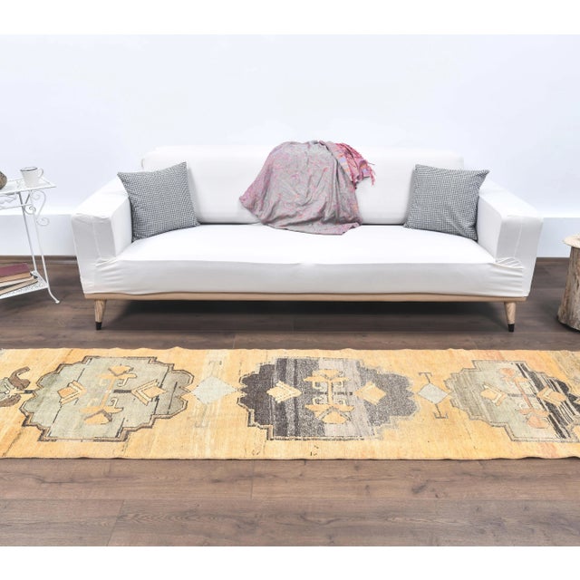 Boho Chic 2'6x9'4 Vintage Orange Geometric Orange Hand-Knotted Runner For Sale - Image 3 of 9
