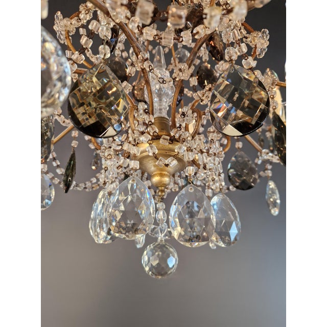 1910s Antique Italian Baroque Revival Crystal Chandelier Wood Smoked Crystal Drops For Sale - Image 5 of 8