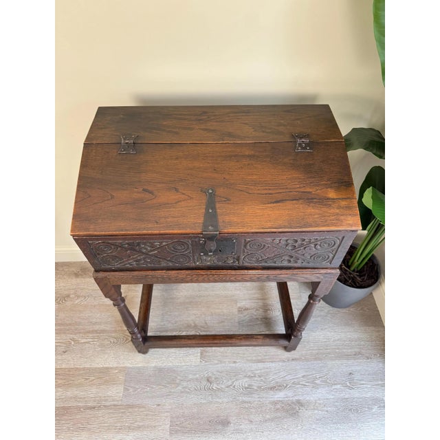 Baroque Antique Carved Oak Bible Box on Stand, Early 18th Century For Sale - Image 3 of 14