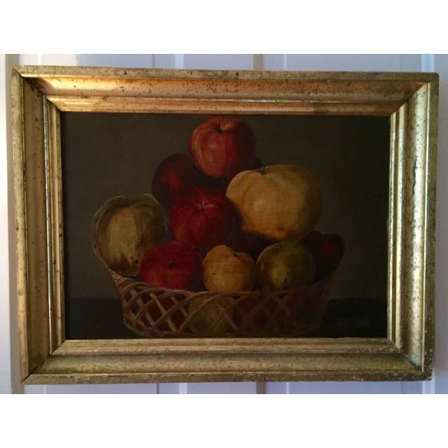 1830s American Empire Basket of Fruit and Apples Still Life Oil Painting For Sale - Image 9 of 11