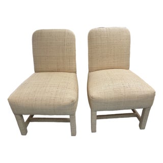 1980s Pair of Fully Upholstered Raffia Chairs For Sale