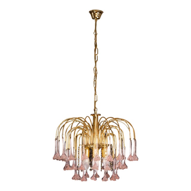 1970s Meryl Streep, Pink Murano Pendant Flowers Chandelier For Sale
