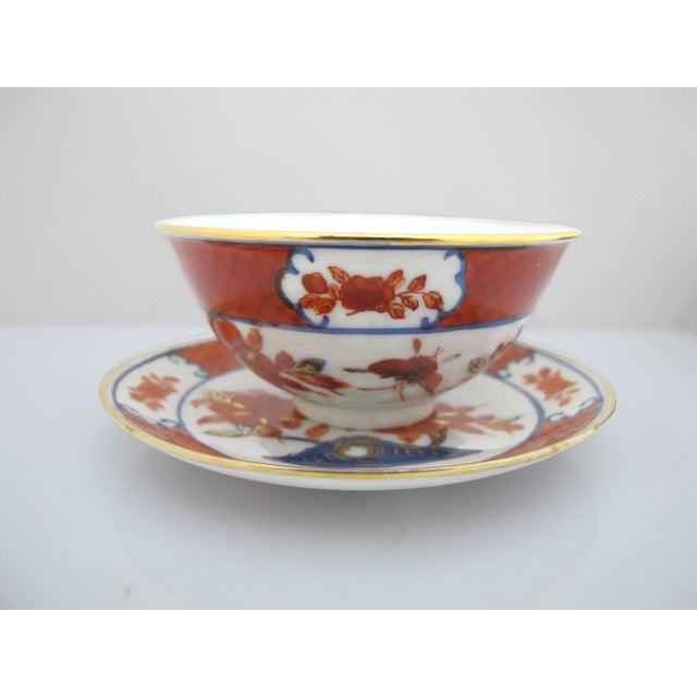 Ceramic Japanese Imari Porcelain Butterfly & Flower Gold Trim Bowl or Cup & Saucer Pair For Sale - Image 7 of 13