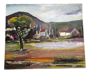 Alain Guennou, Landscape with Village & Lake, 1920s-1940s, Oil Painting