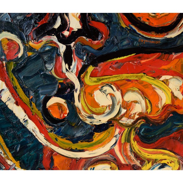 Textile "Attention" Heavily Textured Abstract Expressionist Composition in Oil on Canvas by Harald Dry Schmidt For Sale - Image 7 of 9