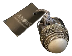 1990s Sterling Silver and White Cabochon Agate Italian Cocktail Ring by Anomis