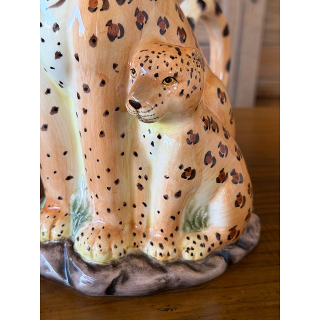Ceramic Vintage Hand-Painted Ceramic Leopard and Cub Figural Pitcher For Sale - Image 7 of 11