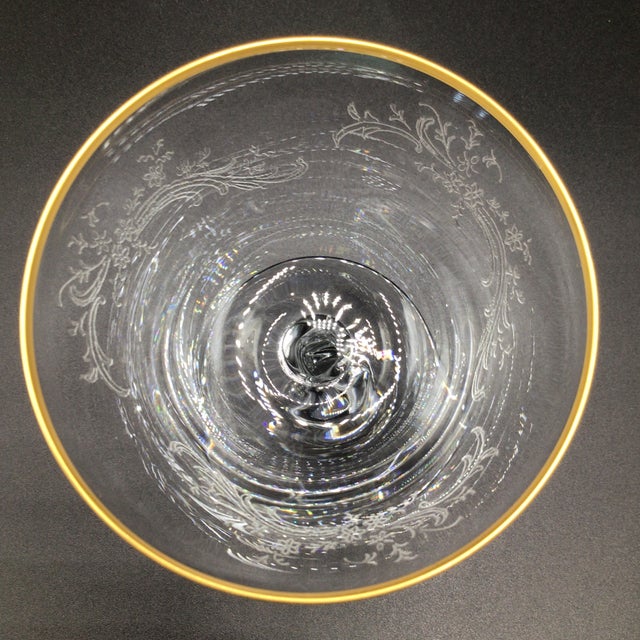 Fostoria Golden Lace Champagne/Sherbet Etched Crystal Coupes With Gold Rim - Set of 6 For Sale In Sacramento - Image 6 of 12