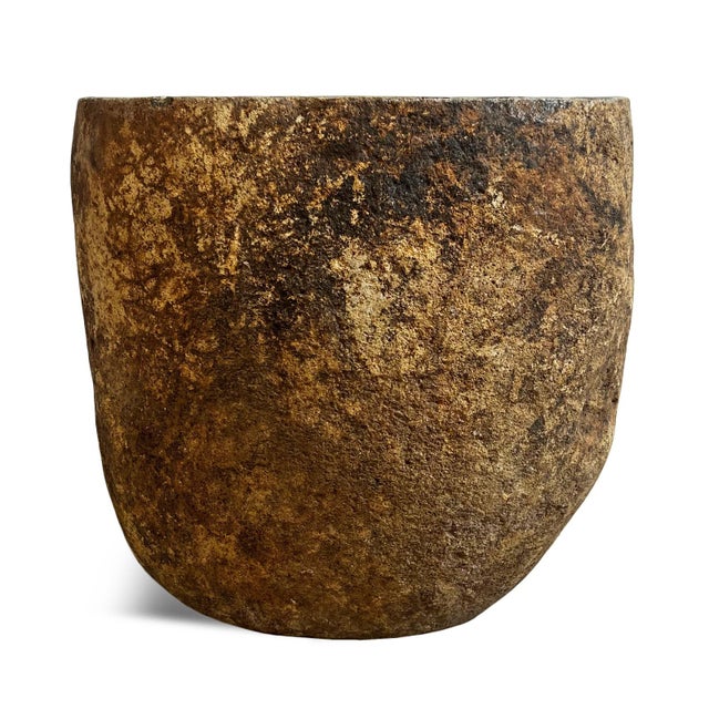 Solid heavy stone boulder vintage outdoor side table or stool. This is a unique, natural rustic organic modern piece,...