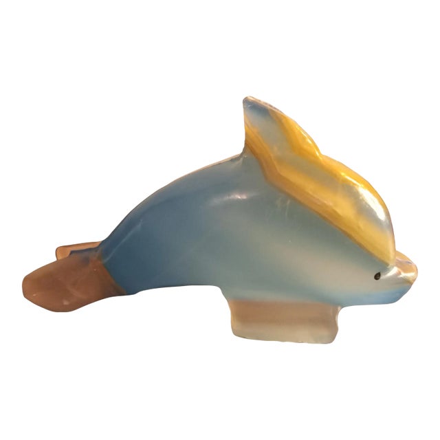 Solid Onyx Blue Dolphin Sculpture For Sale