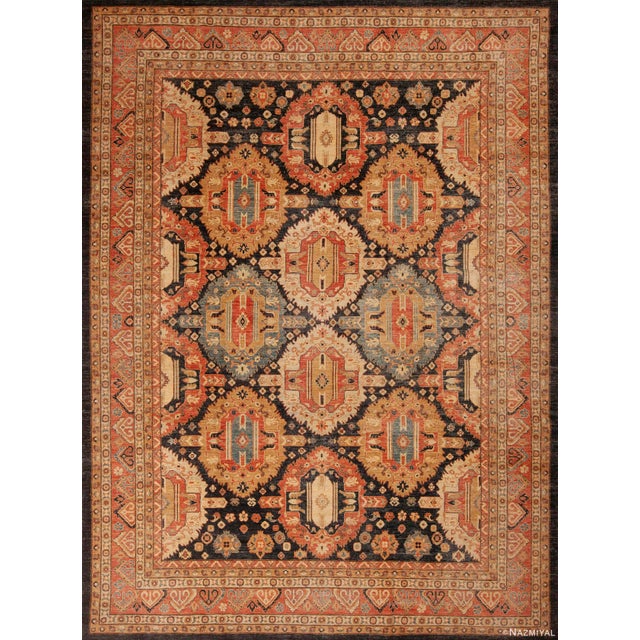 Rustic Tribal Geometric Persian Heriz Design Modern Room Size Rug For Sale