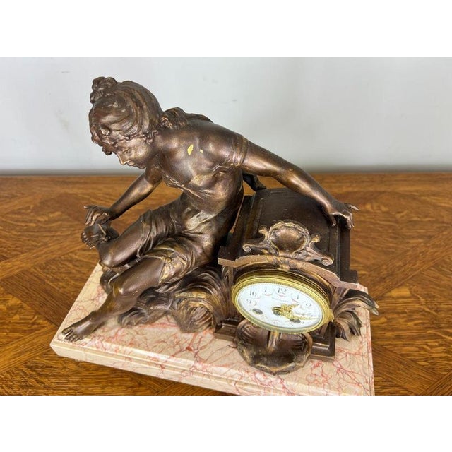 French Art Nouveau Style Bronze Mantel Clock Garniture For Sale - Image 15 of 16