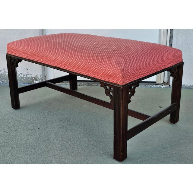 20th Century Chippendale Style Mahogany and Upholstered Bench For Sale - Image 4 of 10