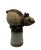 This whimsical cow with the exaggerated large head is attached to a bell shaped base. It is a stoneware sculpture as well...