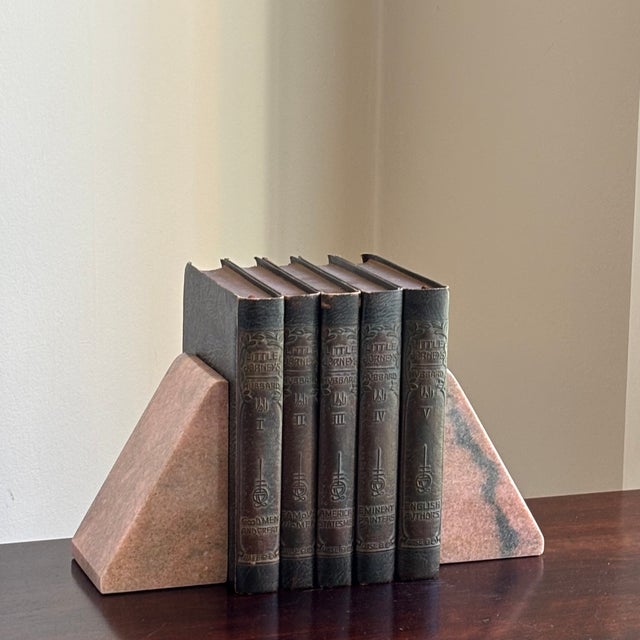 Mid-Century Modern Style Pink Marble Wedge Bookends — A Pair For Sale - Image 4 of 18