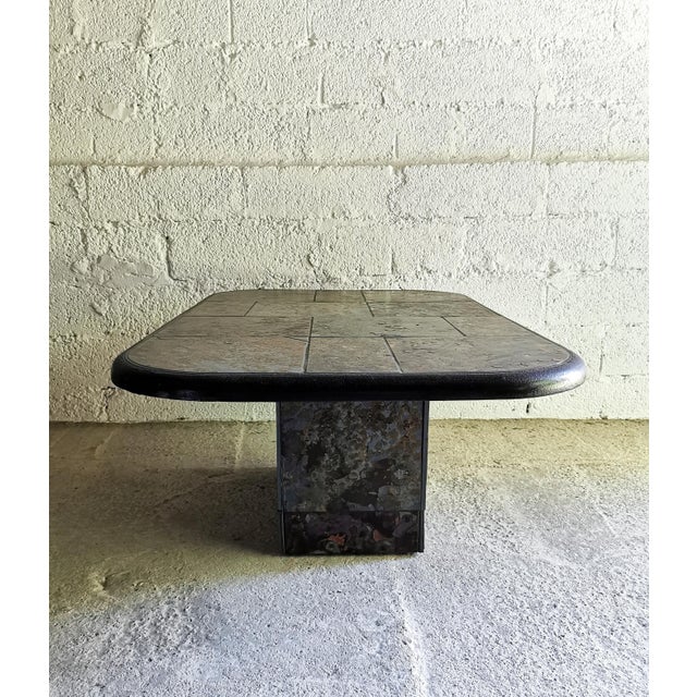 Brutalist Stone and Brass Coffee Table attributed to Paul Kingma, 1970s For Sale - Image 12 of 16