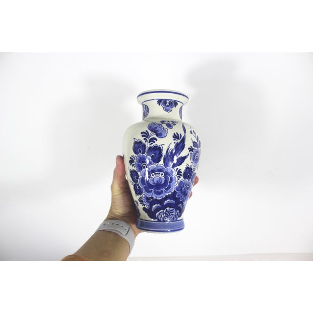 Vintage Delft Blue and White Floral Vase Holland For Sale - Image 10 of 10