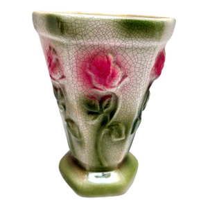 Vintage Crackle Glaze Textured Rose Patterned Vase