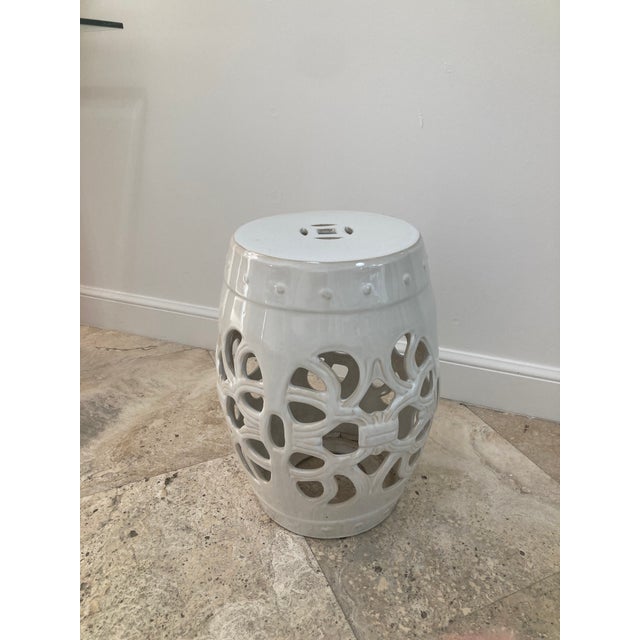 Ceramic White Glazed Ceramic Boho Chic Garden Seat For Sale - Image 7 of 10