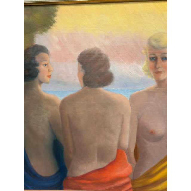 1940s N. Leon, Three Women, 1947, Oil Painting on Panel, Framed For Sale - Image 5 of 18