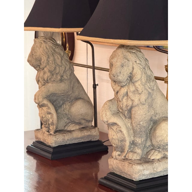 1950s Pair of Stone Lion Table Lamps For Sale - Image 6 of 14