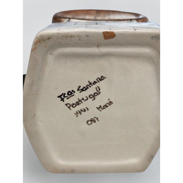 Vintage Signed Fábrica Sant'Anna Portuguese Faience Figural Toby Jug / Barrel Pitcher (10.5") For Sale In Boston - Image 6 of 6