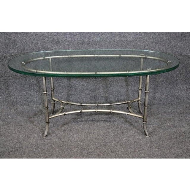 Mid-Century Modern Gorgeous Oval Steel and Glass Maison Bagues Style Faux Bamboo Coffee Table For Sale - Image 3 of 11
