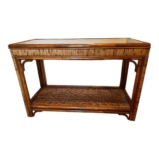 Coastal Bamboo Rattan Console Table Organic Modern Style For Sale