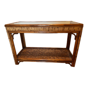 Midcentury Bamboo Rattan Console Table Organic Modern Style