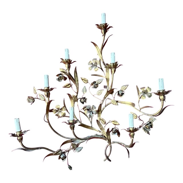 Wrought Iron 8-Light Wall Lamp, 1940s For Sale