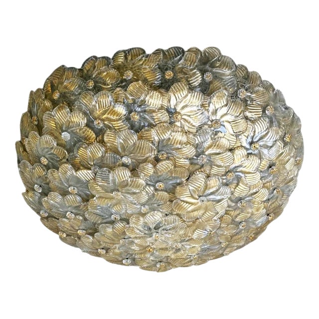 Murano Ceiling Lamp with Flowers with Gold Flecks attributed to Seguso Vetri Darte, 1960s For Sale