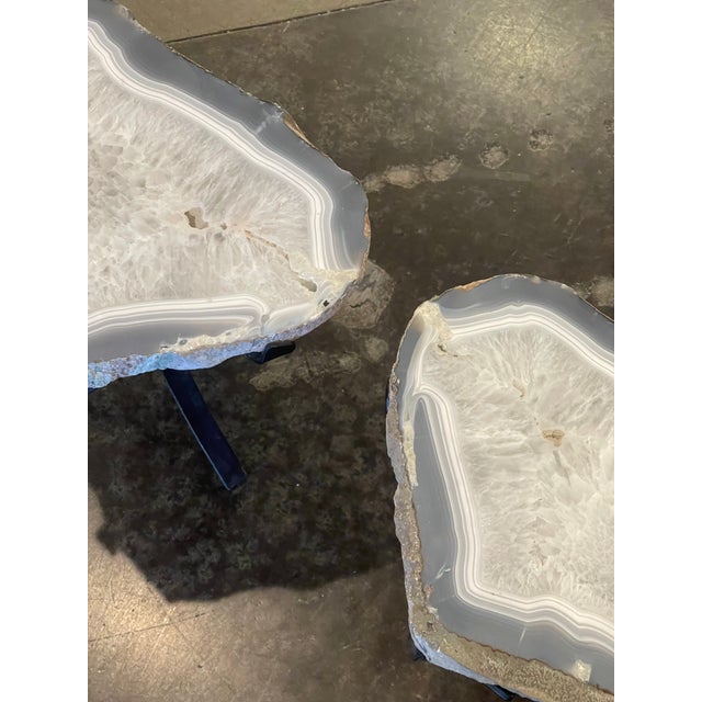 1980s Pair of Agate Top Accent Side Tables For Sale - Image 4 of 12