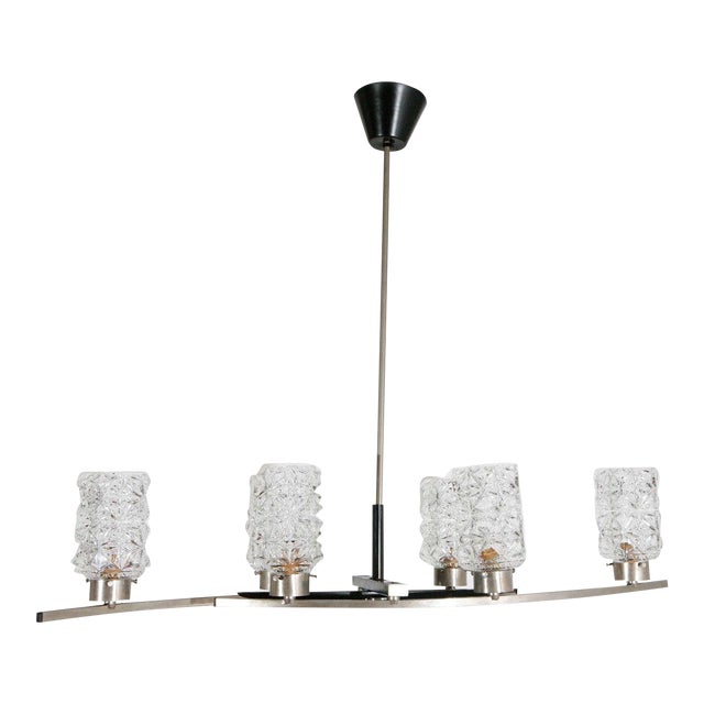 1960s Modernist Italian Glass & Brushed Nickel Fixture For Sale